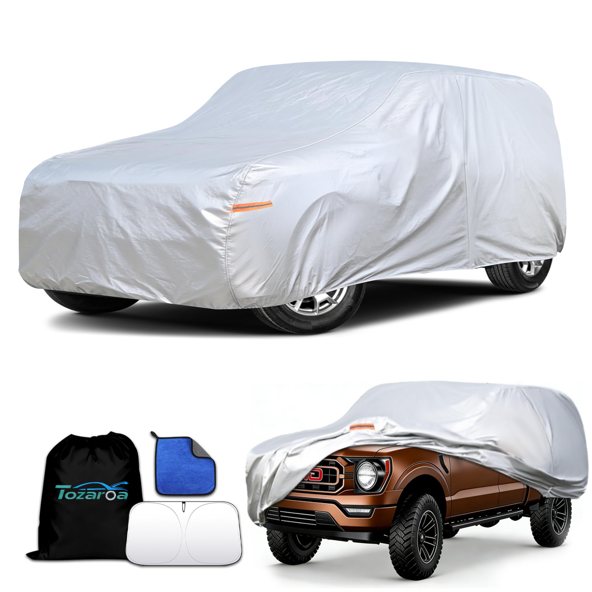 Car Cover Waterproof All-Weather,Heavy-Duty Outdoor Full Exterior Automobiles Snow Cover for SUV 181-190 inch,with Sun Visor,Anti-Scratch Cotton Lining & Zippered,Towel&Storage Bag — view 26