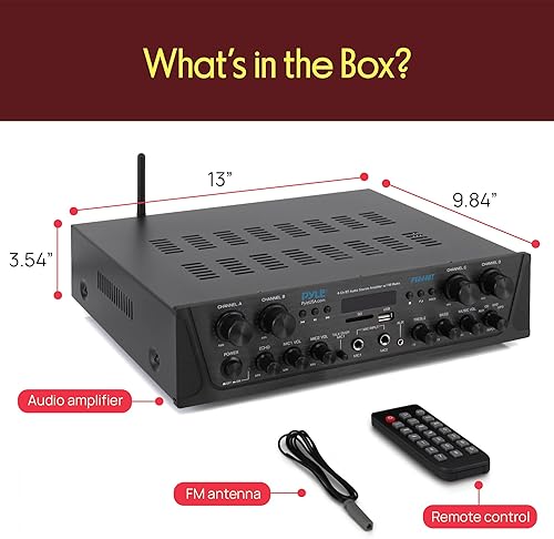 Miniatura 7 de Pyle 500W 4-Channel Karaoke Bluetooth Amplifier / Home Stereo Receiver for Wireless Music Streaming - with AUX - FM - RCA - Sub Out - USB - A / SD