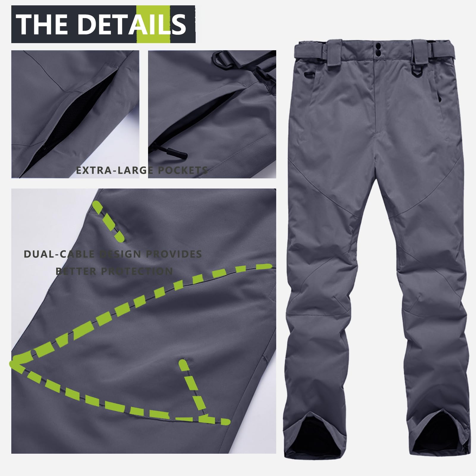 Pantalon De Ski pour,Taille Pantalon De Snowboard pour Homme Et Femme - Imperméable - Pantalon De Randonnée - Coupe-Vent - avec Bretelles - Doublure Chaude