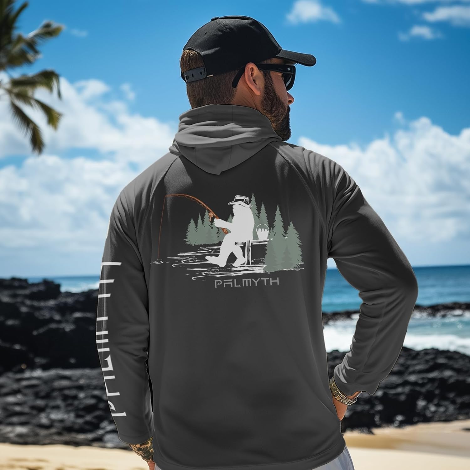 Palmyth Fishing Shirts for Men Long Sleeve UPF 50+ Sun Protection Fishing Hoodie with Neck Gaiter - Image 3