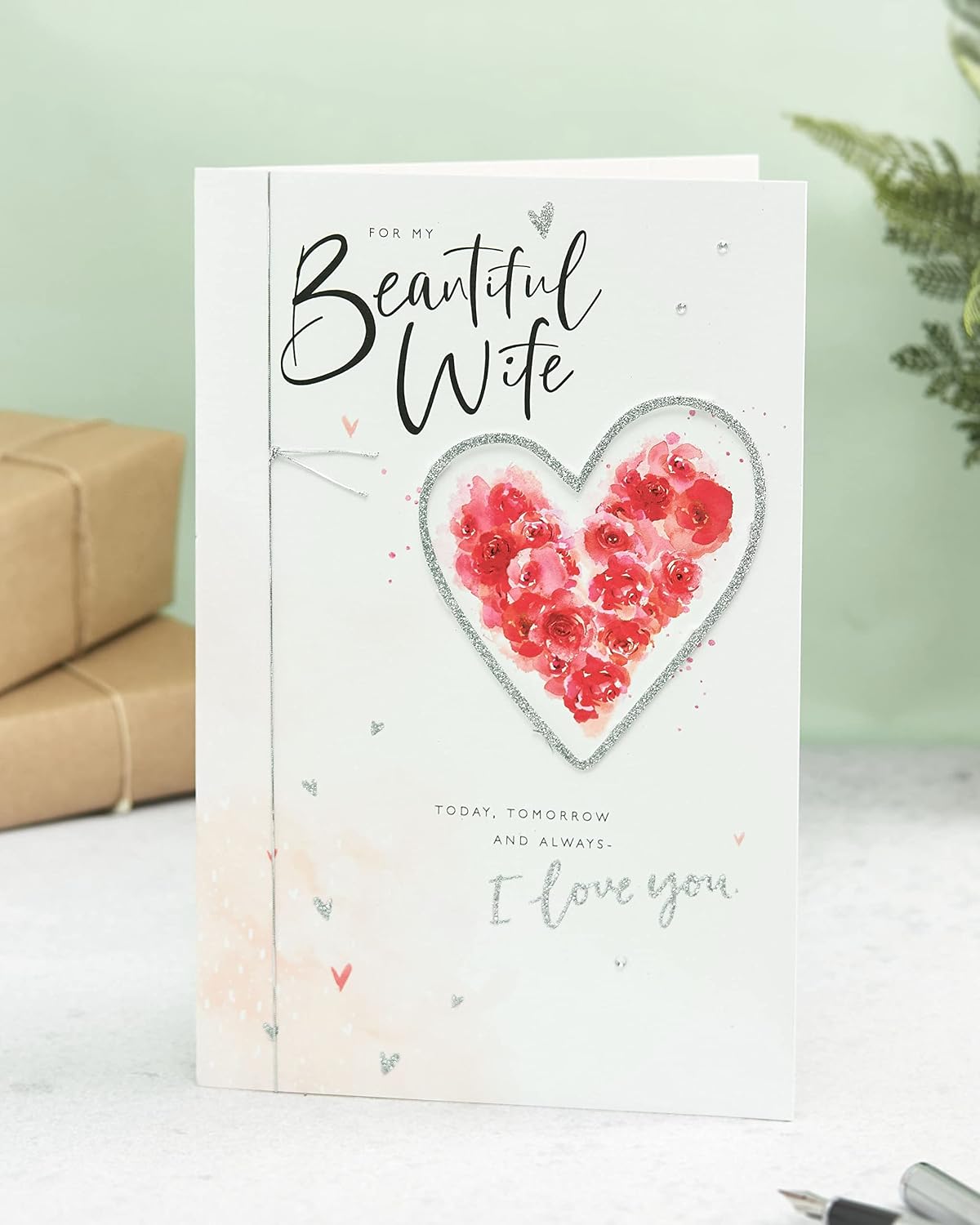 Wife Birthday Card with Nice Verse - Sentimental Wife Gift Card for Her, White - Image 4
