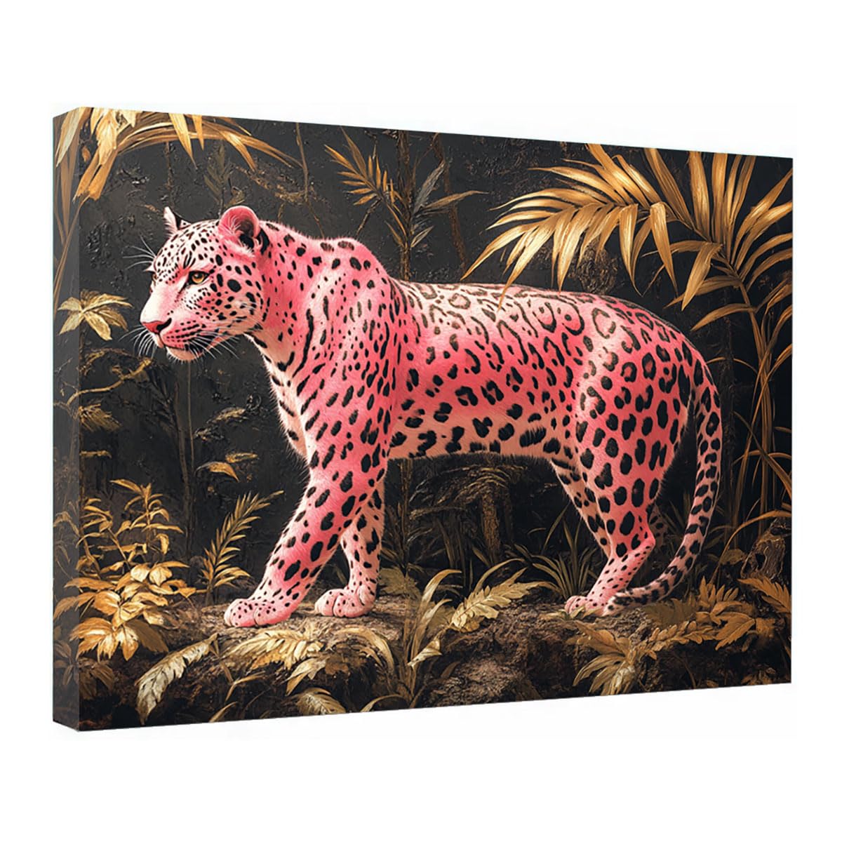 TZKRWRH Cheetah Wall Art Print Jungle Animals Decor Tropical Leopard Leopard Pictures, Animal Portrait Painting, African Wild Animal Art Poster(Pink 37)-60x90cm Framed