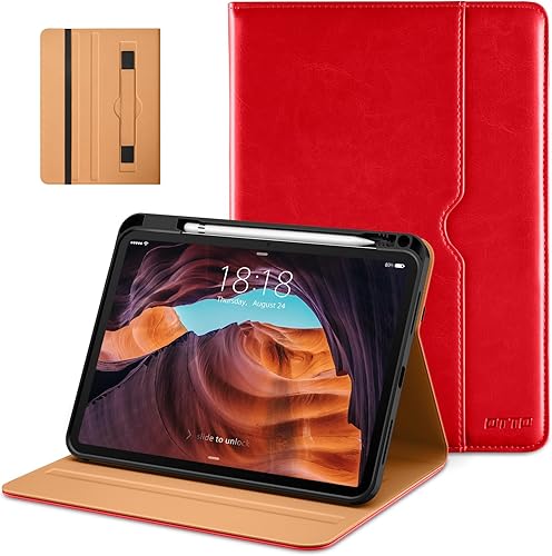 Miniatura 26 de DTTO Funda para iPad (A16) de 11ª generación de 11 pulgadas 2025, funda para iPad de 10.9 pulgadas 2022, funda de cuero prémium con soporte para Rojo