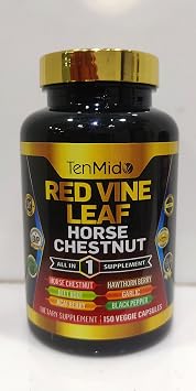 Red Vine Leaf Extract Supplement - 7in1 Formula - Combine with Horse Chestnut, Beet Root, Acai Berry, Hawthorn Berry, Garlic, and Black Pepper - 150 Capsules for 75 Days Supply