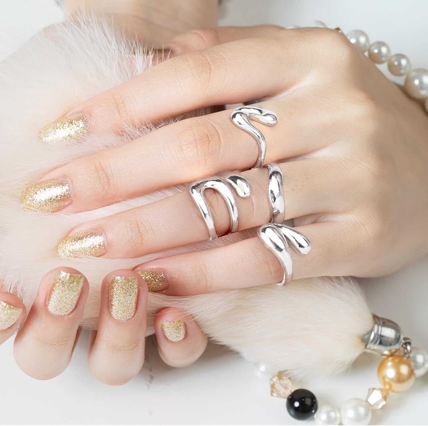 Chunky Silver Rings Set for Women, Alloy Adjustable Bold Stackable Statement Bands Trendy Wide Irregular Finger Knuckle Stacking Rings for Fashion & Aesthetic Jewelry - Image 5