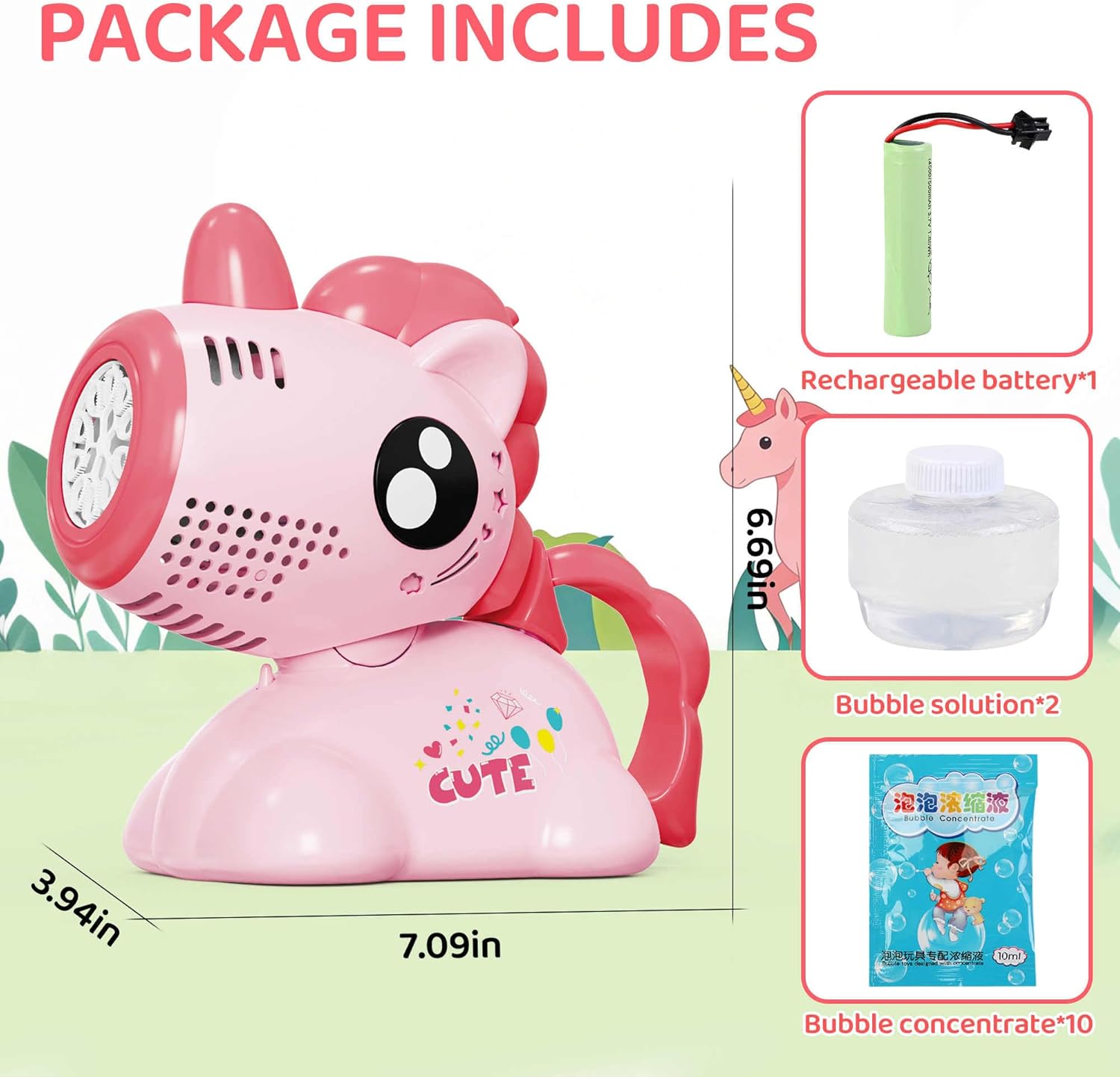 Automatic Bubble Machine for Kids - Rechargeable Battery LED Bubble Blower with Swivel Head for Indoor & Outdoor Parties (Pink)