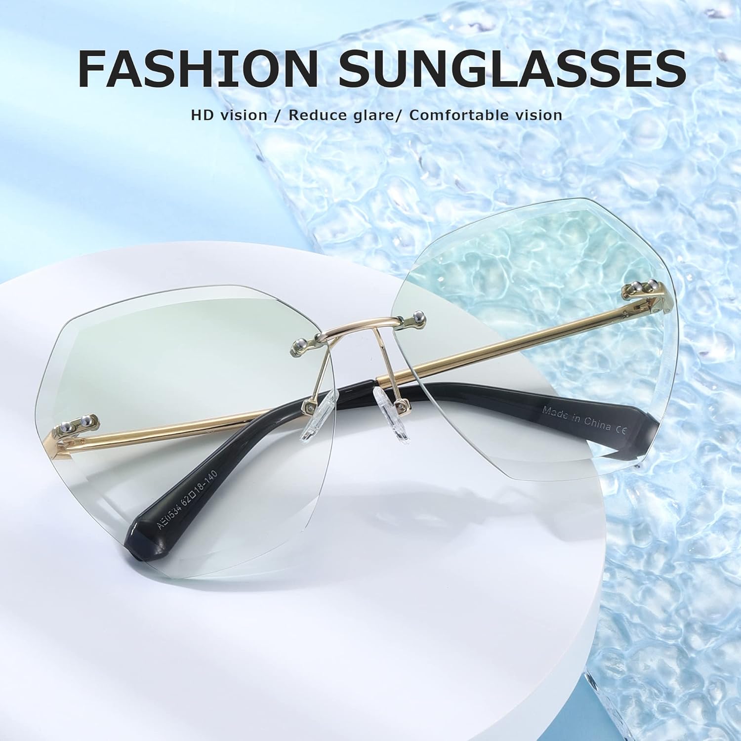AEVOGUE Sunglasses For Women Oversized Rimless Diamond Cutting Lens Sun Glasses AE0534 - Image 2
