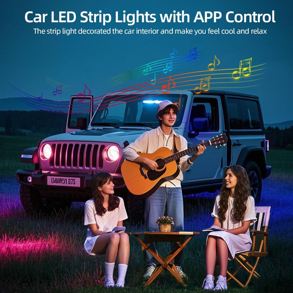 Acrylic Interior Car LED Strip Light, Dreamcolor 6-in-1 RGB Ambient Lighting with APP, 16 Million Colors 175in 600LED Music Sync Lights for Night Driving, Home, Camping & Gift Decor