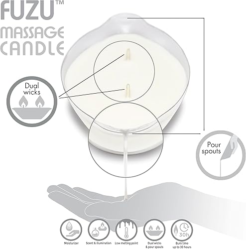 Miniatura 2 de The Eco-Friendly & All-Natural Fuzu - Vela de masaje, aceite y humectante para la piel, doble mechas y boquillas para verter, 6 fragancias, 24 onzas