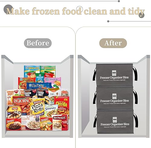 Miniatura 5 de Contenedores organizadores para congelador, paquete de 2 contenedores organizadores plegables para congelador profundo de 15 x 14 x 9 pulgadas,