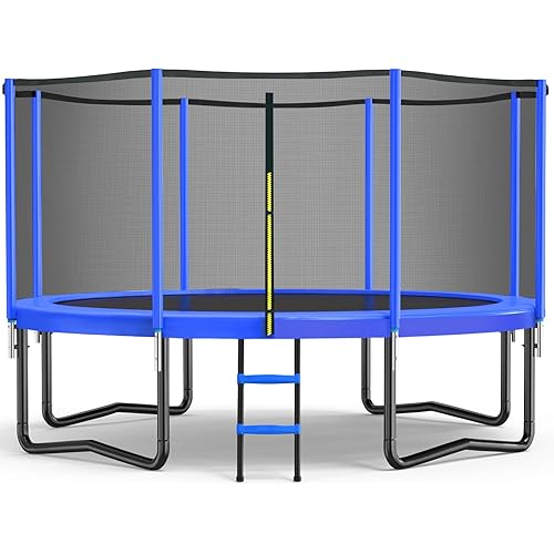 JUPA Trampoline 8FT 10FT 12FT 14FT, Outdoor Tramp with Enclosure Net, 410LBS Yard Trampoline for Kids - Recreational Anti-Rust Trampolin for Kids and Adults with Ladder