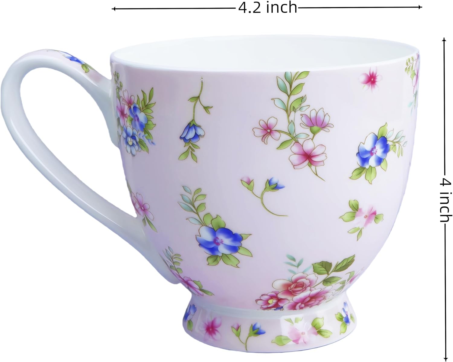 16oz Bone China Floral Coffee Mug, Stylish Porcelain Flower Teacup for Home