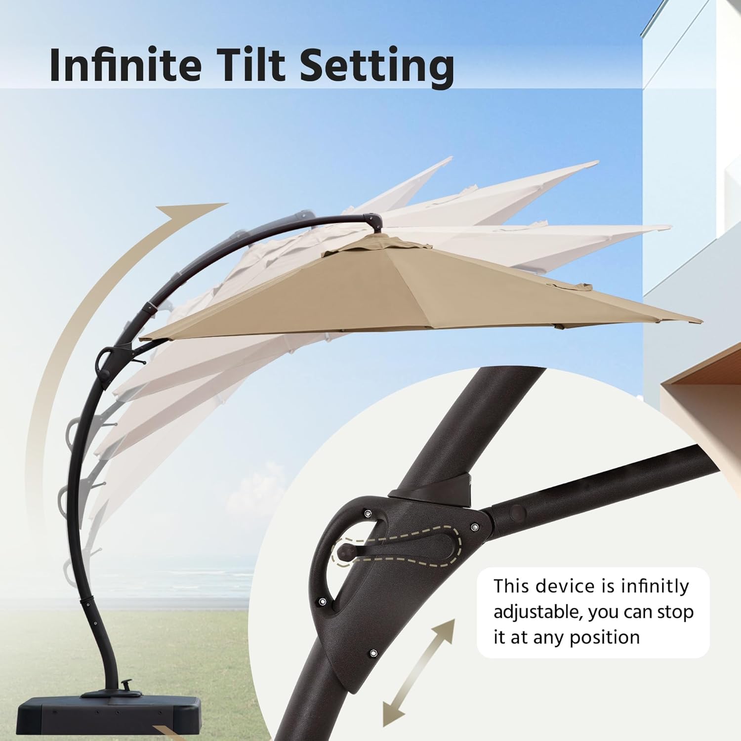 LAUSAINT HOME Outdoor Patio Umbrella with Base Included, 11ft Upgraded Deluxe Curvy Hanging Cantilever Umbrella with 360° Rotation for Pool, Garden, Deck, Lawn (Beige)