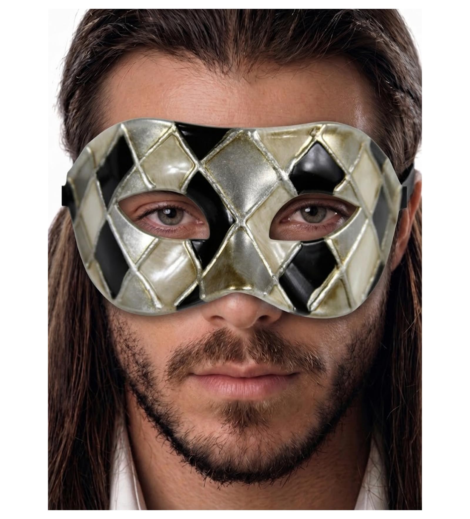 Luxury Mask Men's Vintage Design Masquerade Prom Mardi Gras Venetain One Size Black/Silver Checkered