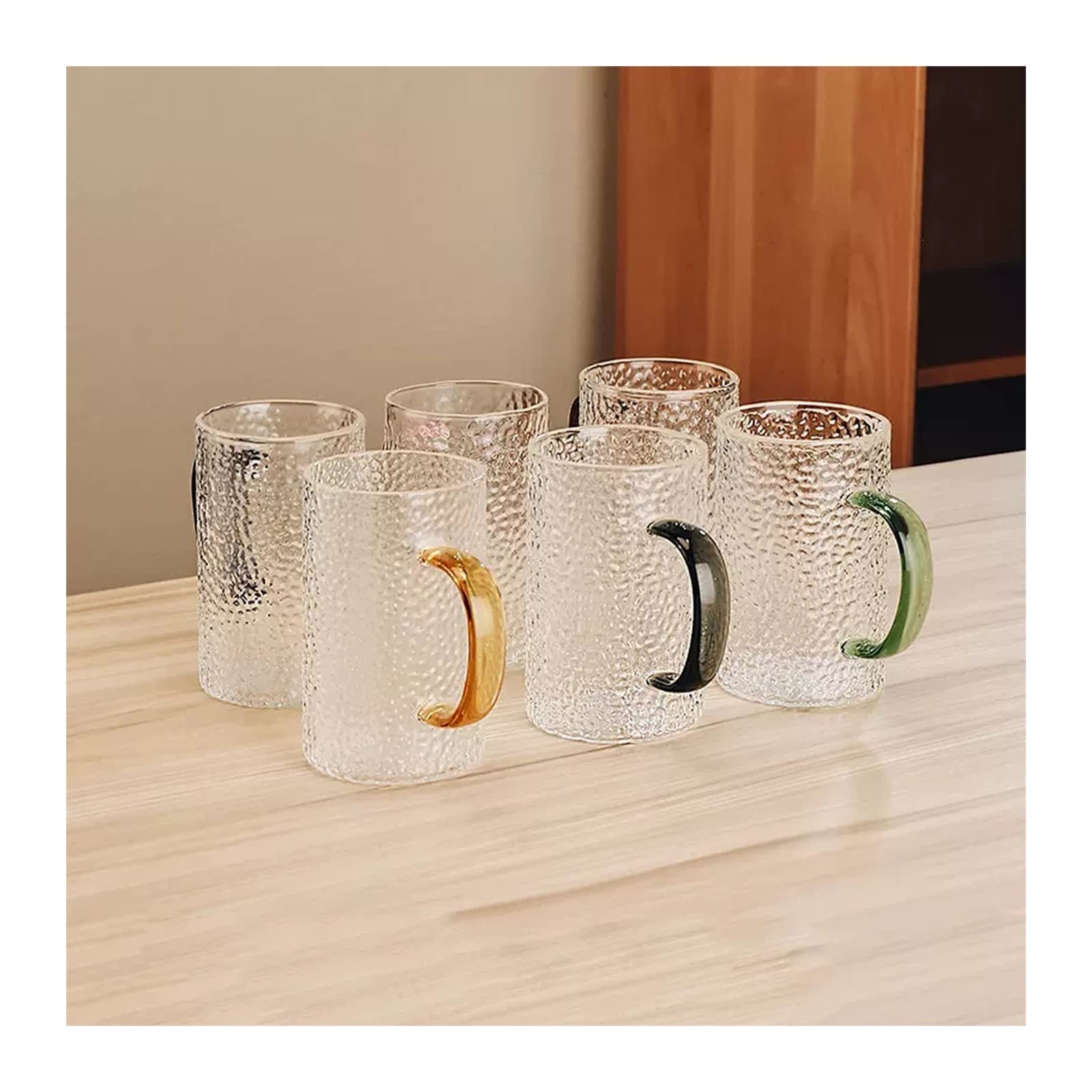 Ensemble de tasses à eau en verre martelé avec anse pour service de table moderne