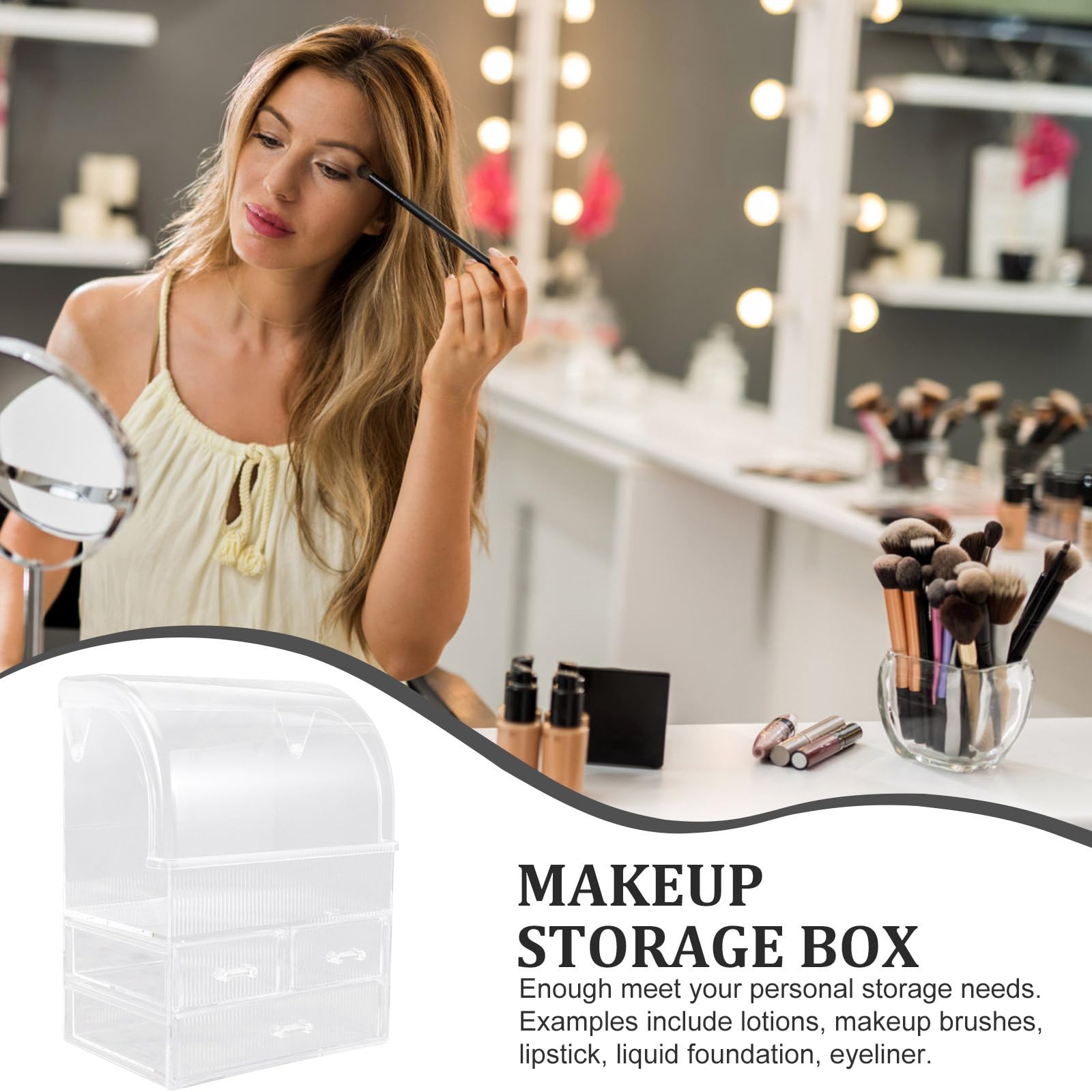 SHINEOFI Caja Organizadora con Cajón de Maquillaje Acrílica de Escritorio | Gran Capacidad, Diseño Transparente, Multiuso para Joyas y Cosméticos, Fácil de Localizar y Proteger