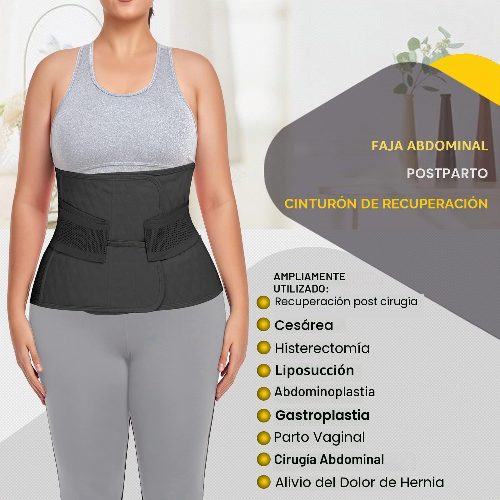 Banda postparto para el vientre, carpeta abdominal postoperatoria, cesárea, faja para el vientre, cinturón de recuperación, soporte de espalda (pequeño/mediano, negro)