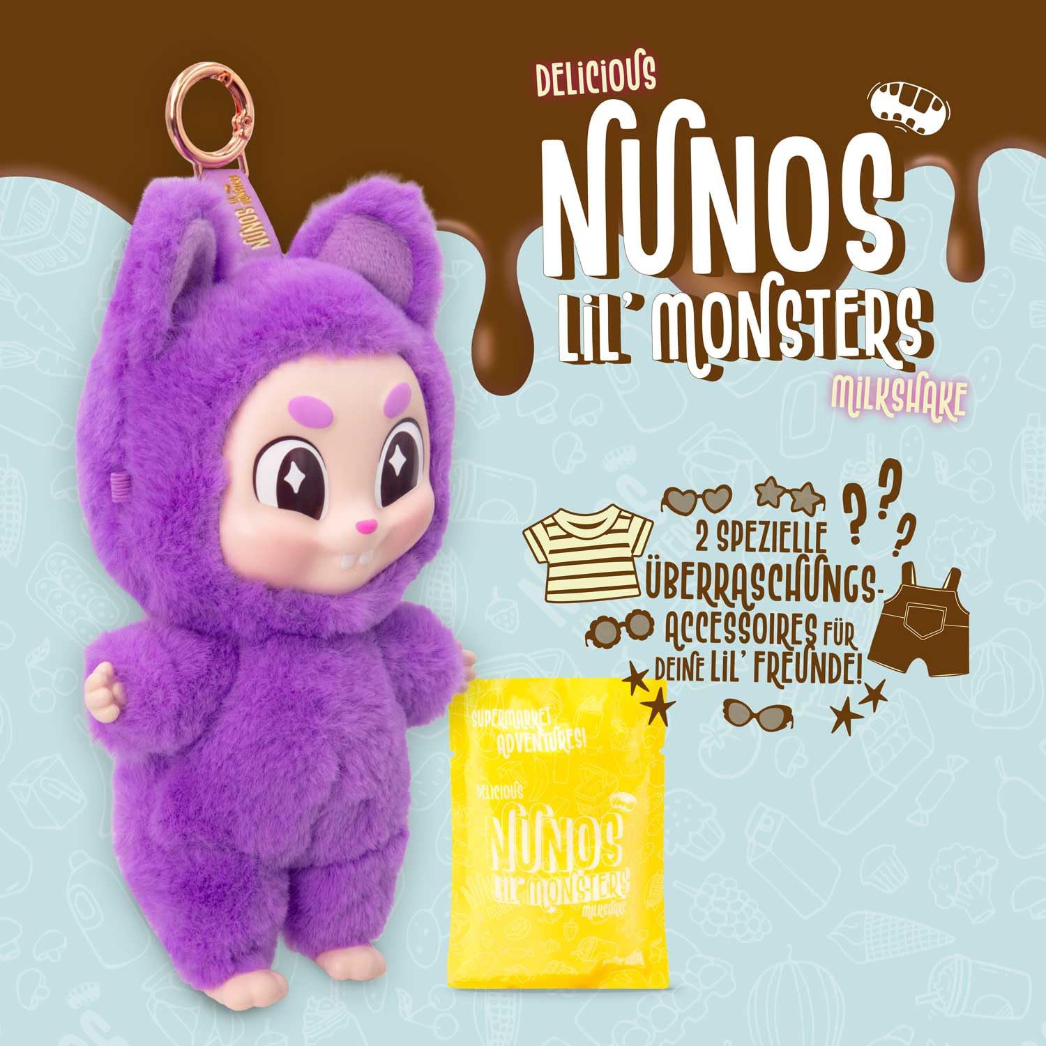 CRAZE NUNOS Lil’ Monsters Plush Toy, Kawaii Plushies in Milkshake Pack, Soft Toy Keyring with Outfit & Sunglasses - Image 2