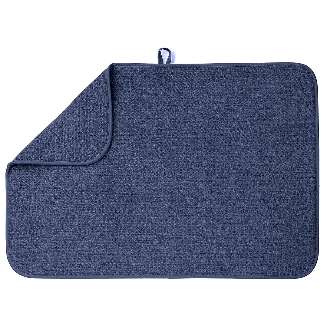 XXL Dish Mat 24" x 17" (Largest MAT) Microfiber Dish Drying Mat, Super Absorbent by Bellemain (Navy)