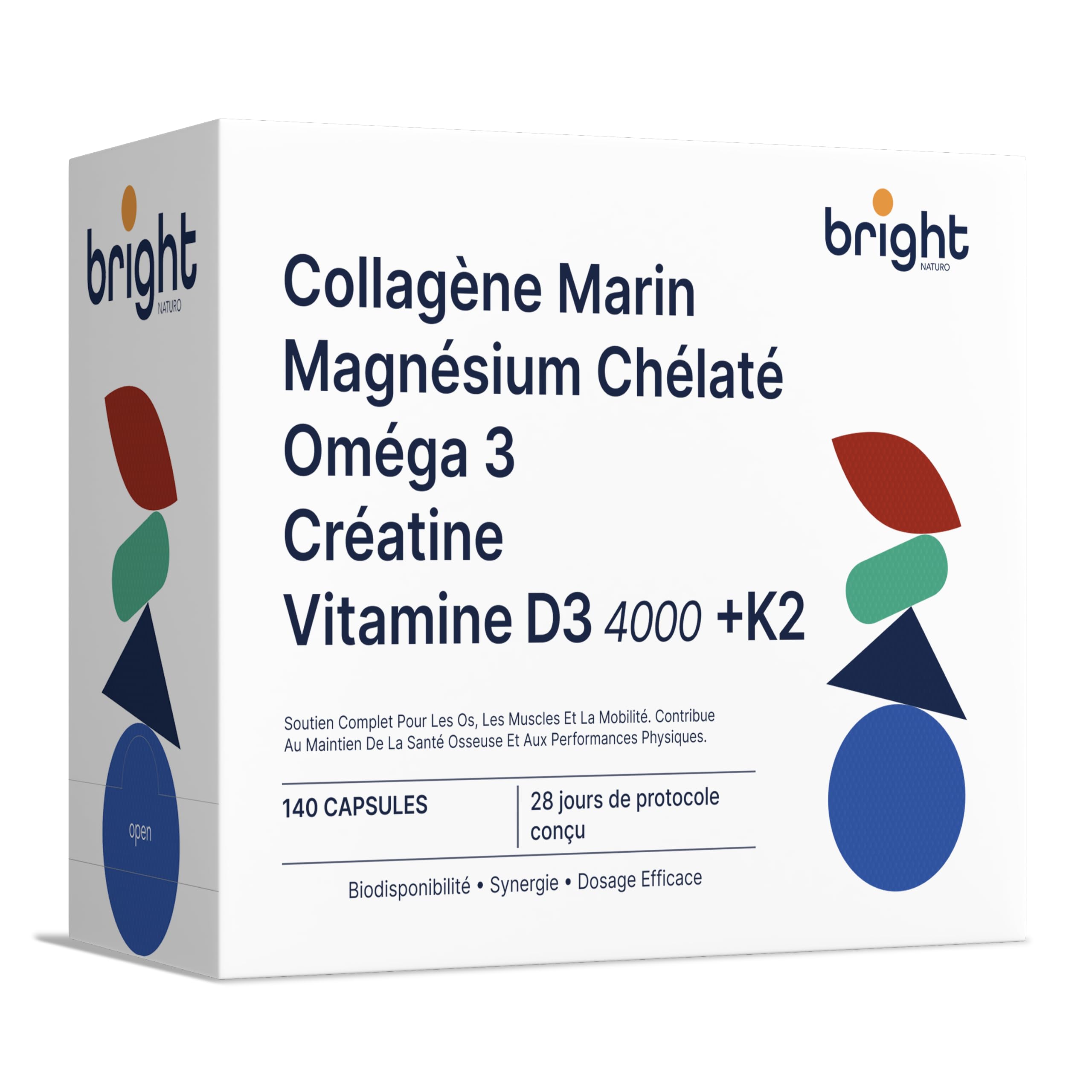 Collagène Marin, Acide Hyaluronique, Omega 3 TG, Magnésium, Vitamine D3 + K2 et Créatine Monohydrate - SmartAbsorb™| peau, os et fonction musculaire| 28 sachets quotidiens