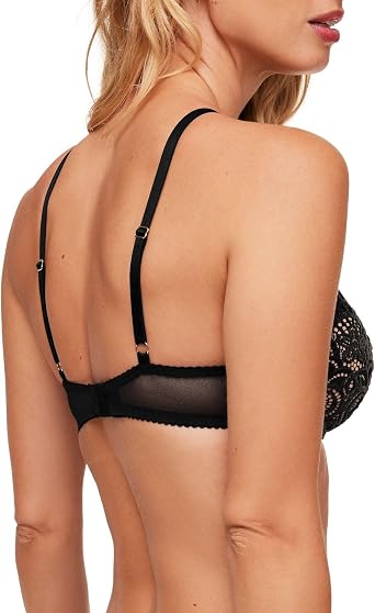 Adore Me Luiza Luiza Push-Up Balconette Bra - Romantic Velvet Textured Lace with High Neck - Sizes 30A-38DD
