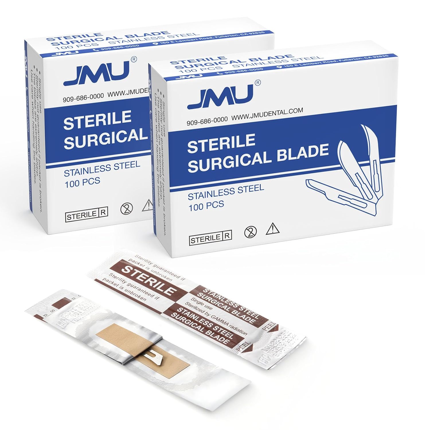 JMU 200 Pcs Scalpel Blades Sterile #15C, Disposable Stainless Steel Surgical Blades, Individually Foil Wrapped, 2 Boxes of 100