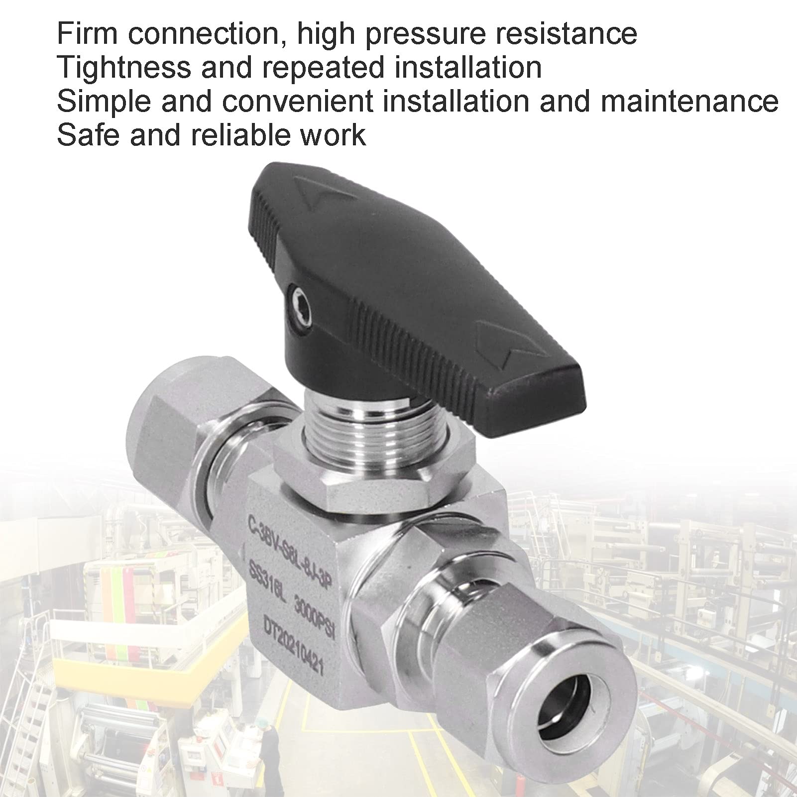 Válvula de bola de acero inoxidable, equipo de virola pasante recta de 3 piezas SS316L de 8 mm de diámetro para conservación de energía, industria automotriz, petroquímica,