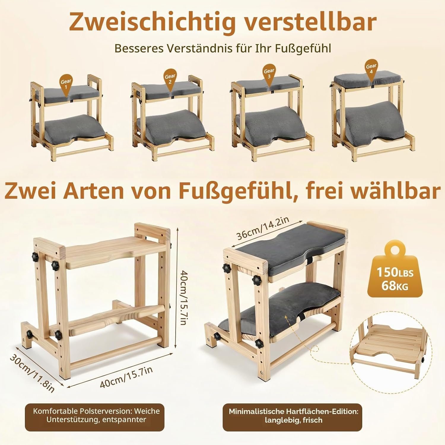 Poggiapiedi da Scrivania Doppio Strato con Cuscinetto Rimovibile, 4 Livelli | Poggia Piedi per Scrivania Regolabile con Base Antiscivolo, Schiuma Ergonomica per Ufficio e Casa, 40x30x40 cm