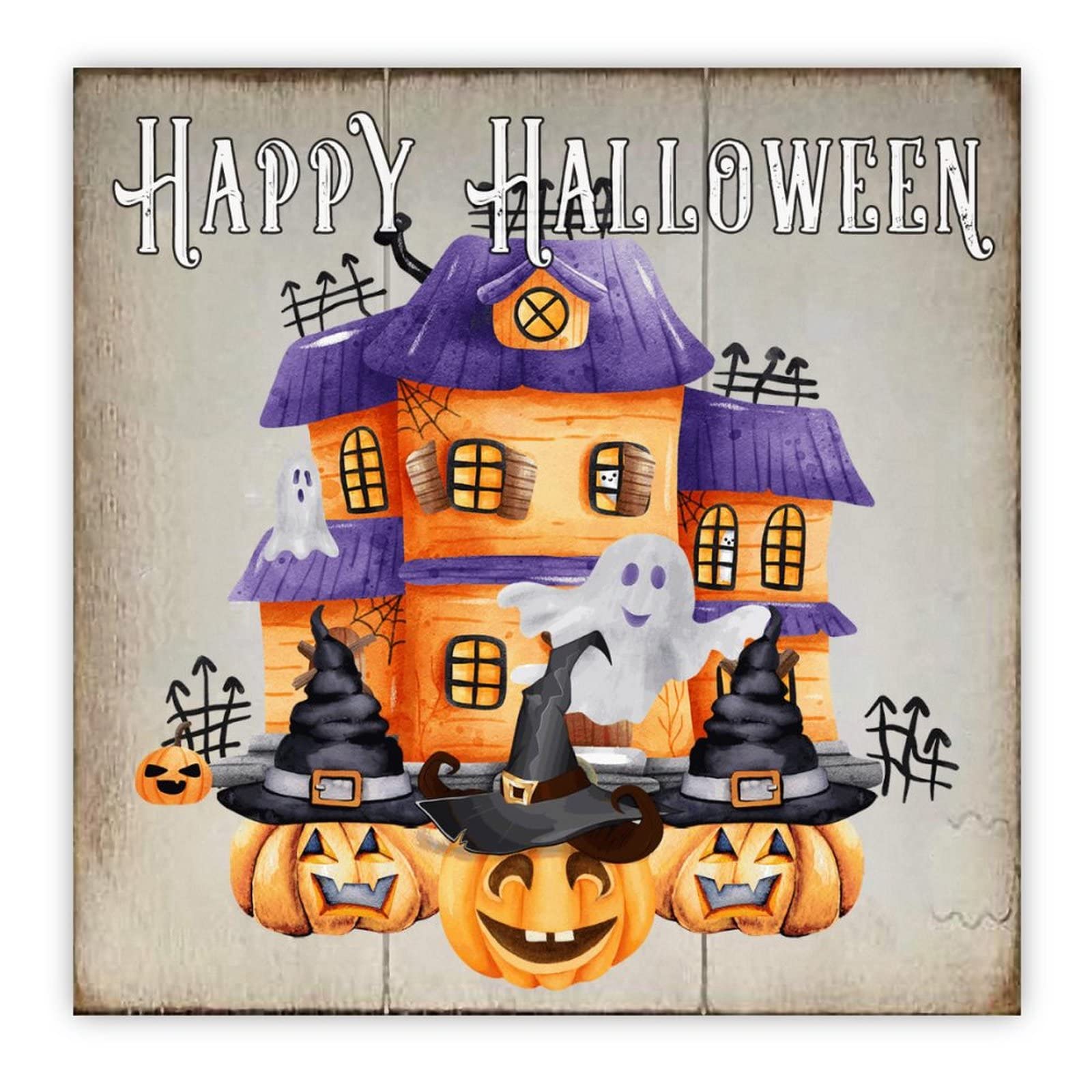 Plaque en bois Happy Halloween à suspendre sur votre porche ou dans la cuisine