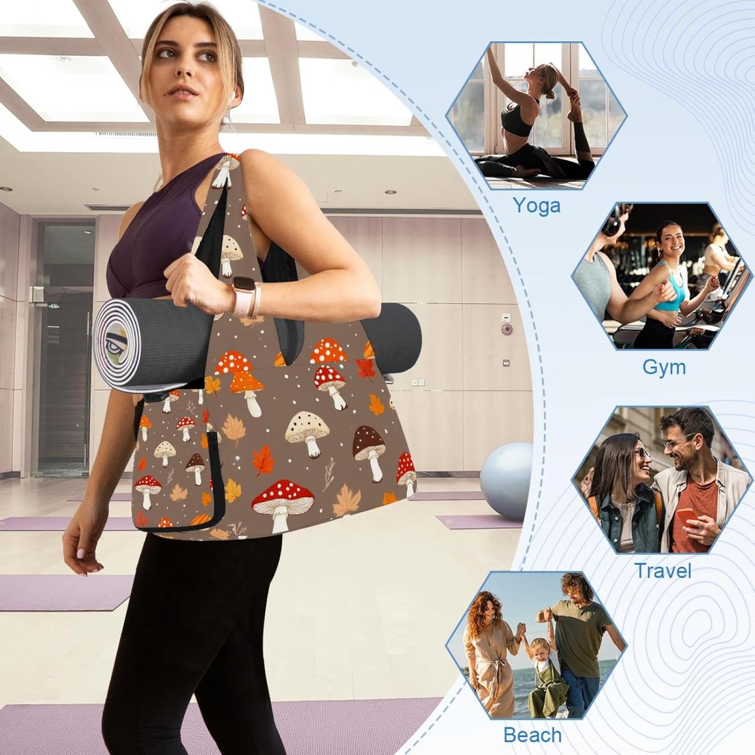 Yoga Mat Bag, Gym Workout Bag with Shoe Compartment, Glasses Cat Pilates Bag for Women, Quick Access Storage Yoga Tote Bag for Sports Travel Office