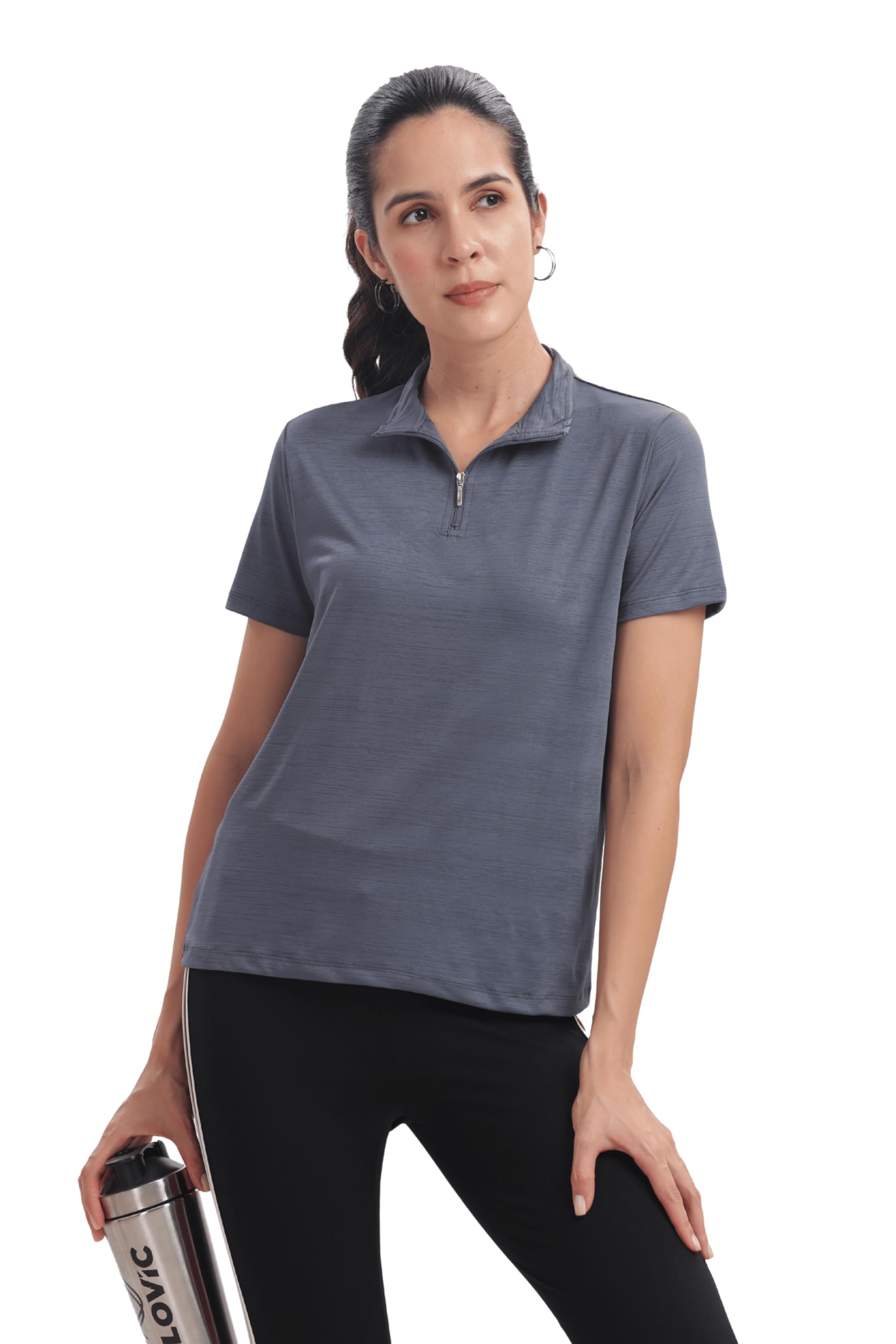 eagle line Womens Regular fit Half Sleeve t-Shirt - Turtle Neck with Zip Sports Wear-picture-22