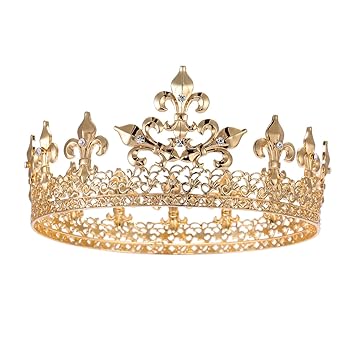 Amazon Com S Snuoy Gold Prom King Crown Full Round Cake Topper Men Party Hats Clothing Shoes Jewelry