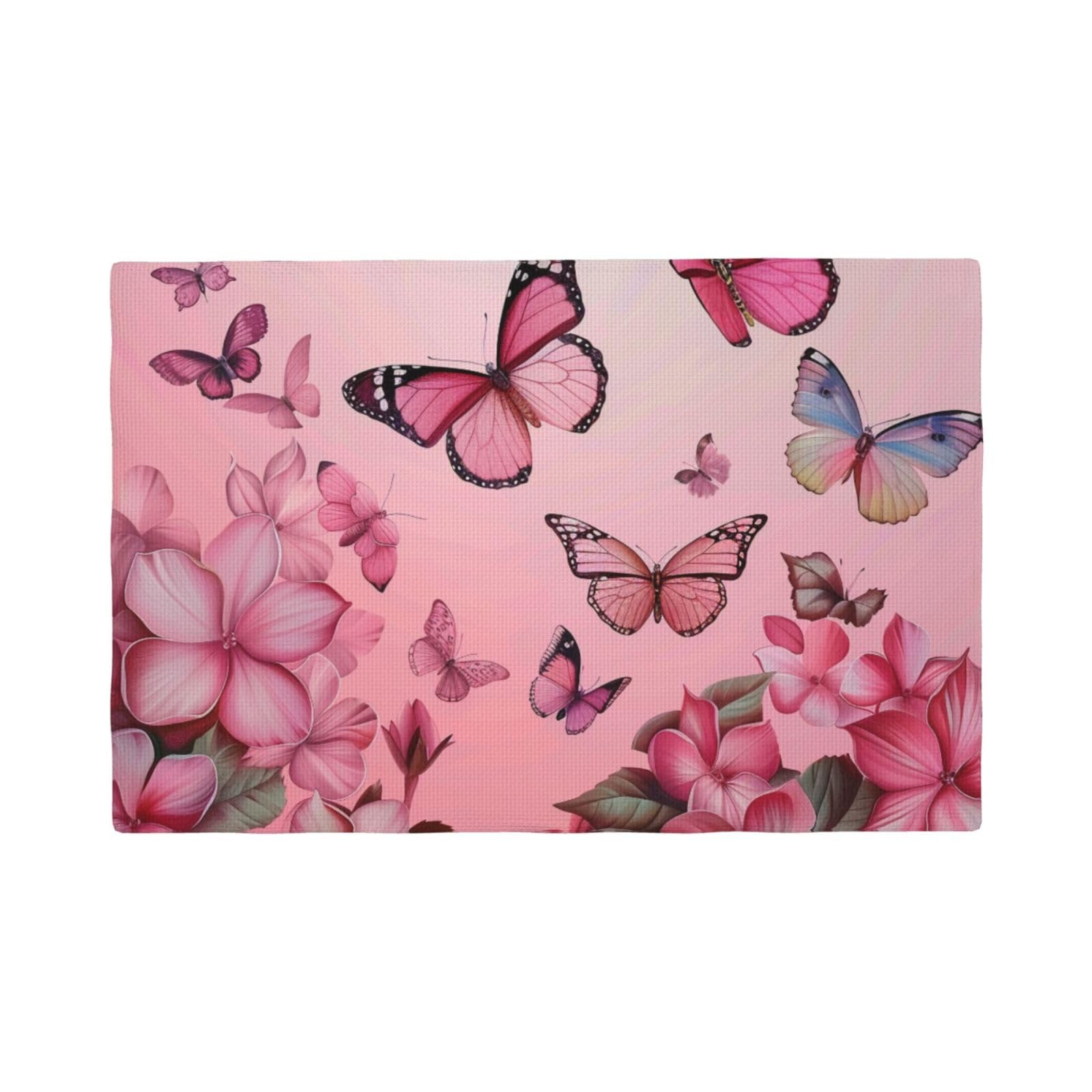 Butterflies Print Placemats Set, Heat Resistant Washable Placemat 12x18in Table Mats for Party Kitchen Dining Table Decoration Indoor Outdoor, Four Pieces