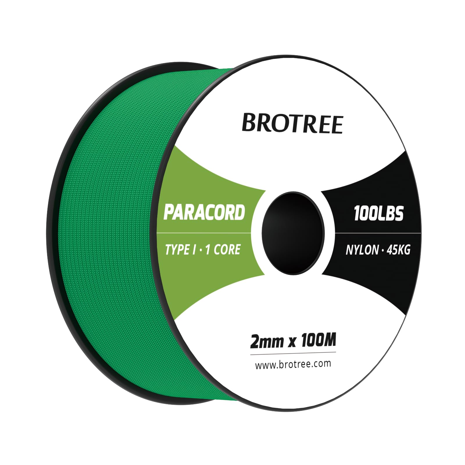 Brotree Paracord 2mm 100M 100% Nylon Rope 1 Strand Parachute Cord for Outdoor, Craft, DIY - 45kg Breaking Load (Jade Green)