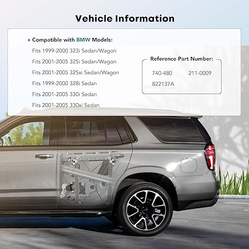 Miniatura 2 de YHTAUTO Juego de 2 Elevalunas eléctrico trasero del lado del conductor y del pasajero sin motor para BMW E46 323i 325i 325xi 328i 330i 330xi