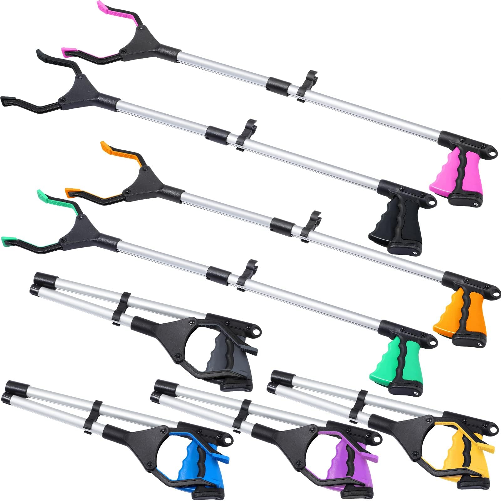 8 Pack Grabber Reacher Tool for Elderly 32 Inch Foldable Pick up Stick Grabber Lightweight Reaching Tool Long Handy Mobility Aids for Trash Pick Up, Litter Picker, Arm Extension, 8 Color