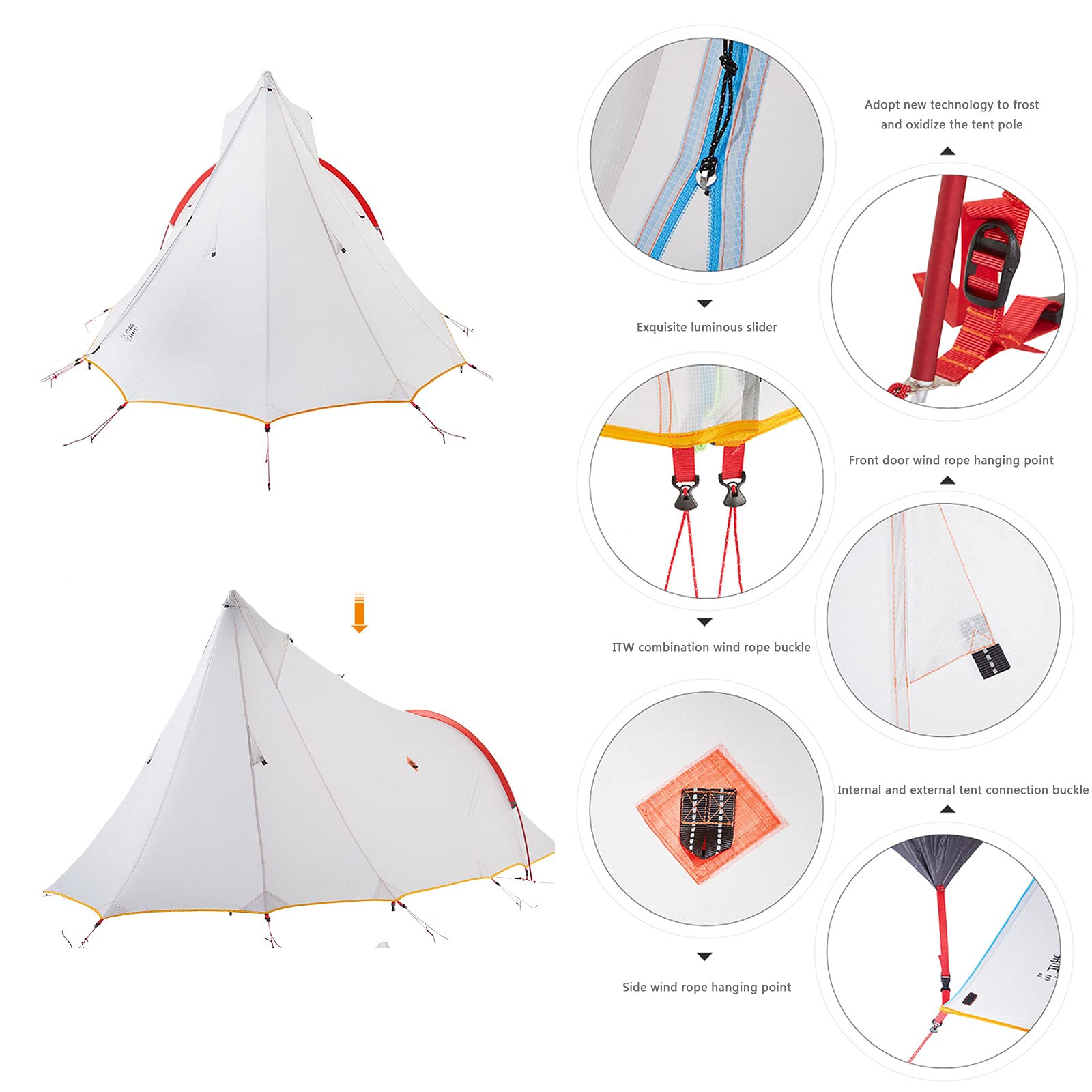 Einmannzelt: Ultrakompaktes Rucksack-tunnelzelt für 1.5 Person, Ultra-leicht, Wasserdicht, 6000 mm Wassersäule, Zelt für Trekking, Camping, Outdoor (1 Mann Zelt) Sport & Freizeit