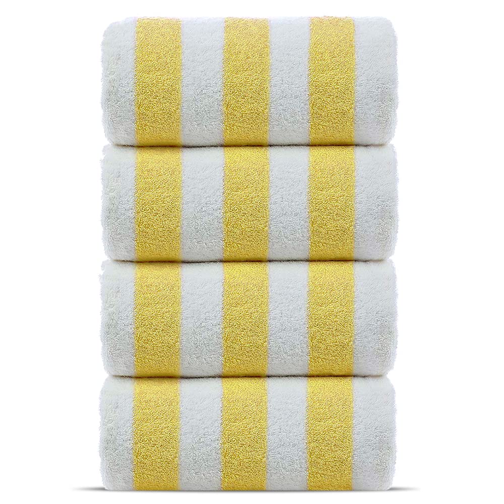 Towel Bazaar 100% Cotton Cabana Striped Pool Beach Towels - 30'' by 60'' Large Pool Beach Towels (Yellow-White - 4-Pack)