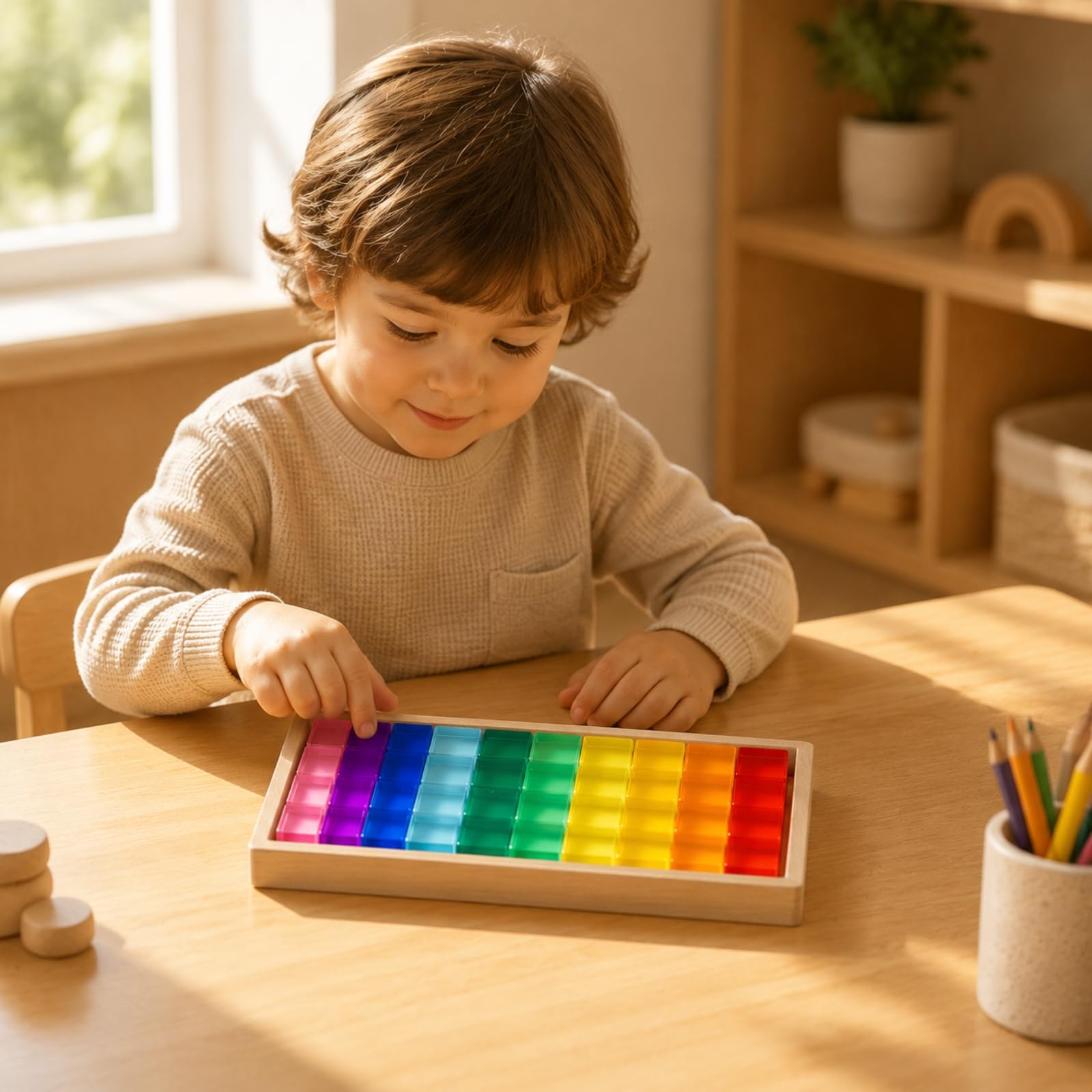 40 Pezzi Sensoriali in Acrilico Sensoriale Blocchi da Costruzione con Vassoio in Legno Traslucido Gioclo Educativo per Area Giochi