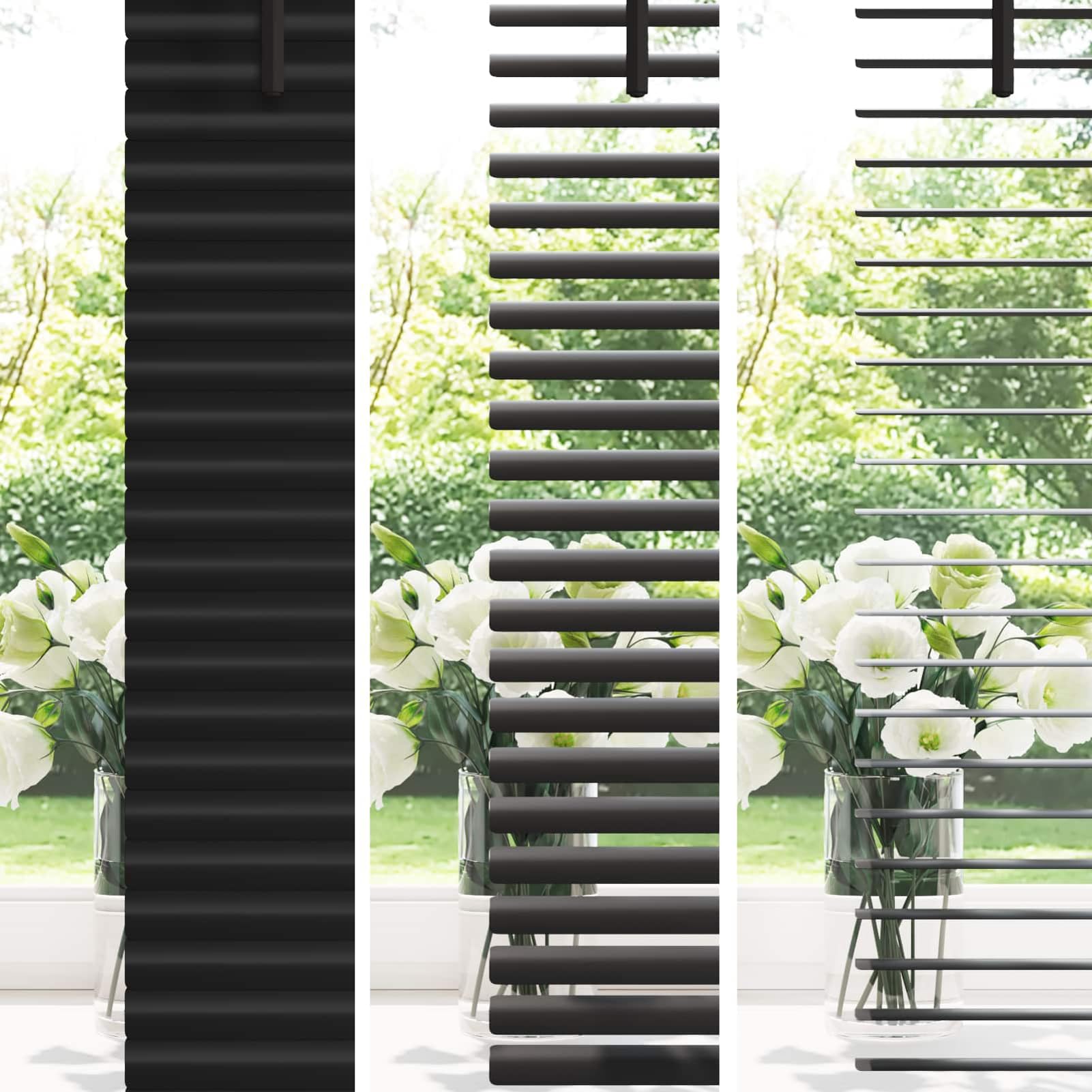 Gecheer Tenda Veneziana PVC, Tapparella Regolabile con Controllo Luce, Design Moderno, 213 x 150 cm, Nero Opaco per Ufficio, Studio, Soggiorno