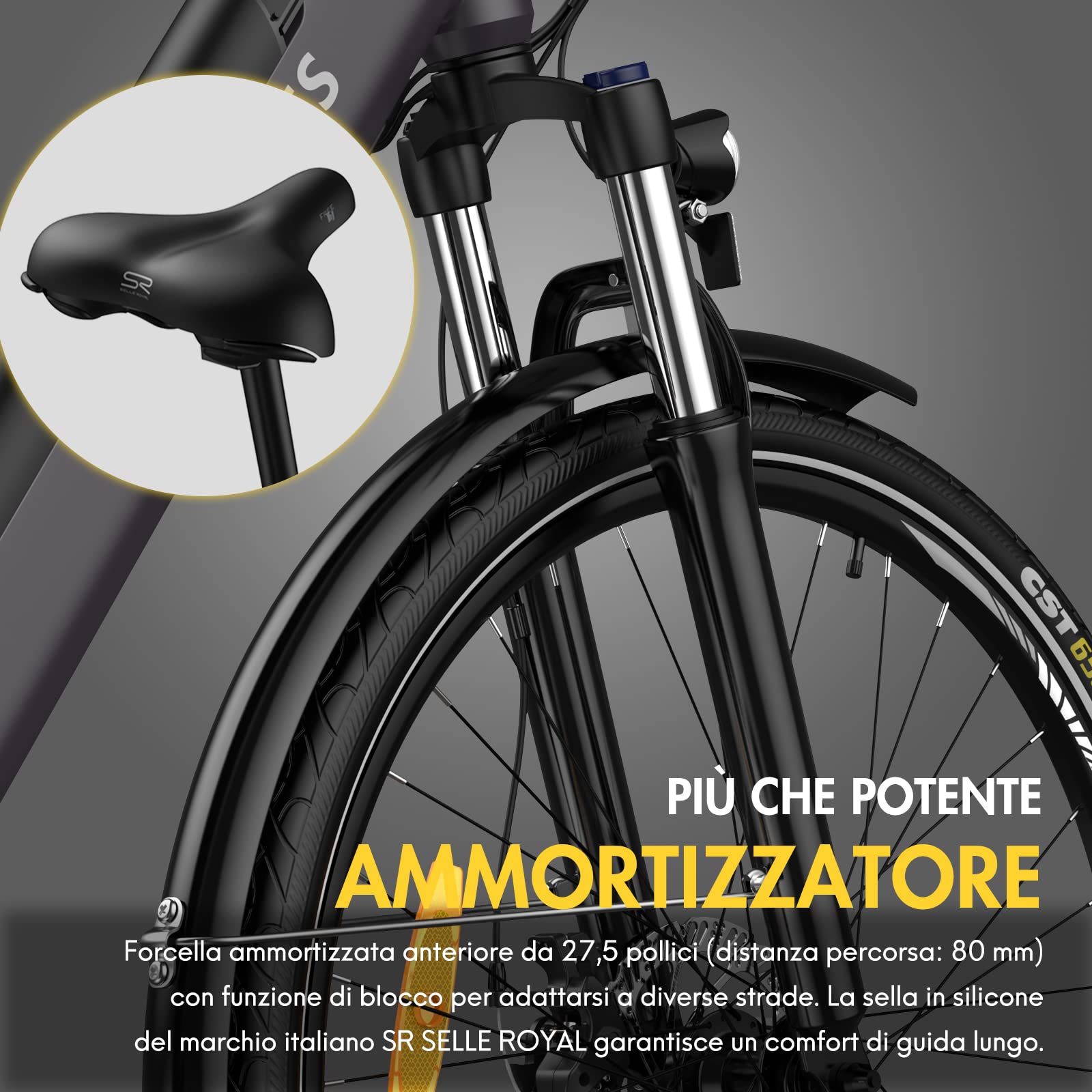 Fafrees Bicicletta elettrica F28 PRO, bici elettrica urbana da 27,5", motore da 250 W, batteria rimovibile da 14,5 Ah/522 Wh, ebike da donna e uomo