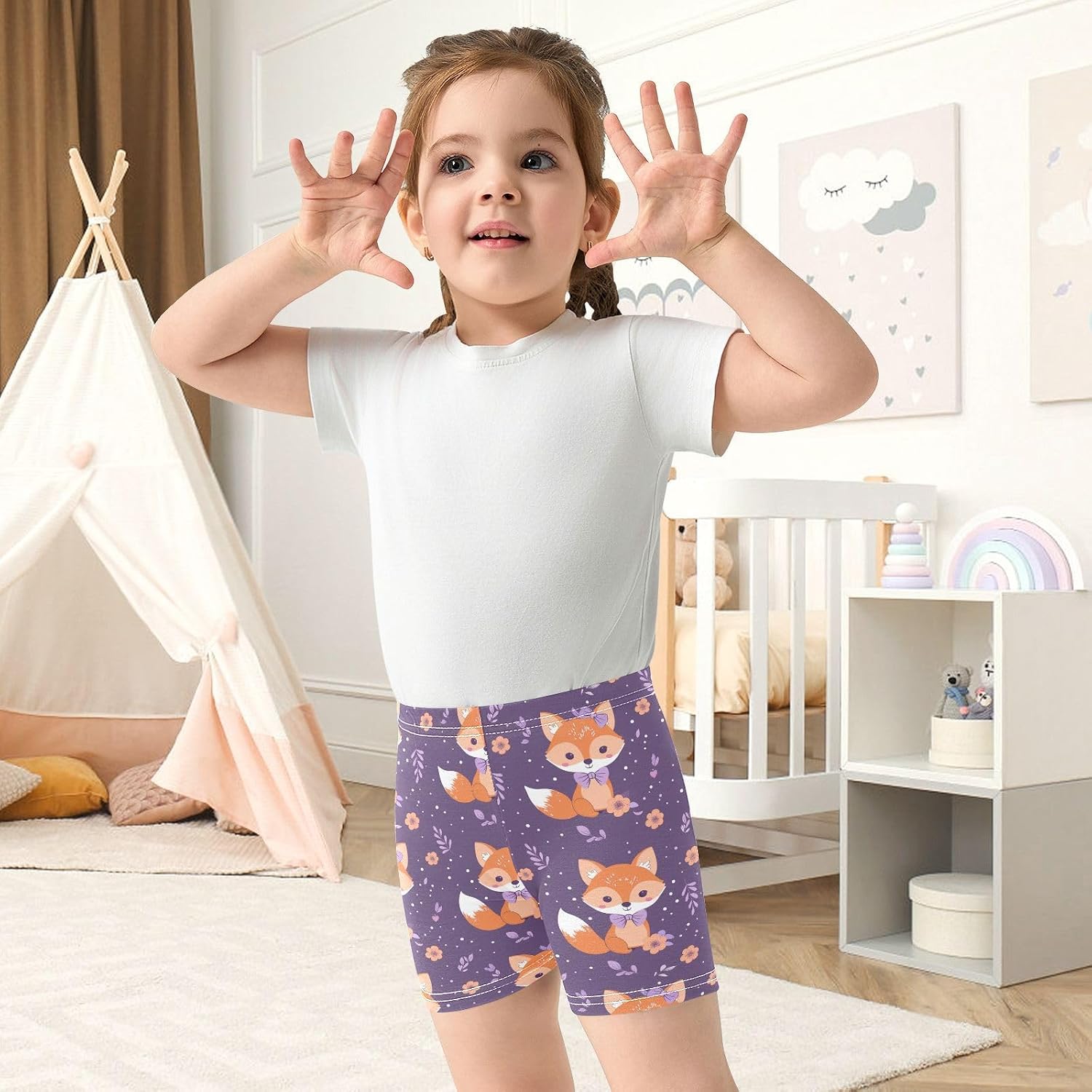 Cute Fox Girls Bike Shorts Toddler Soft Cotton Active Biker Shorts