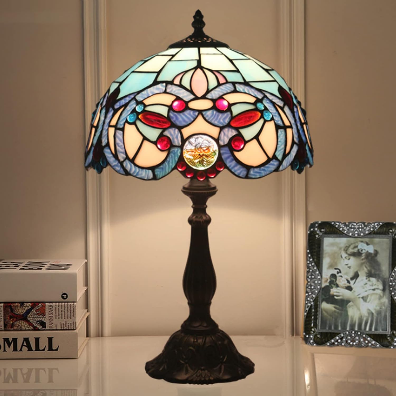 テーブルスタンド バロックランプ ガラスライト 照明 デコラティブ 卓上照明　間接照明 カフェ バー 卓上シャンデリア クラシック ステンドグラスランプ バロック風 直径30CM 高50CM ステンド