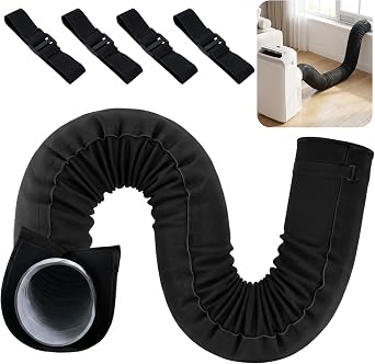 Tlswshsy 80 Inch Portable AC Hose Insulation Sleeve, Air Conditioner Exhaust Hose Cover with 4 Straps, Heat Shield Wrap for 5" & 5.9" Diameter Vent Hose Easy Installation Black