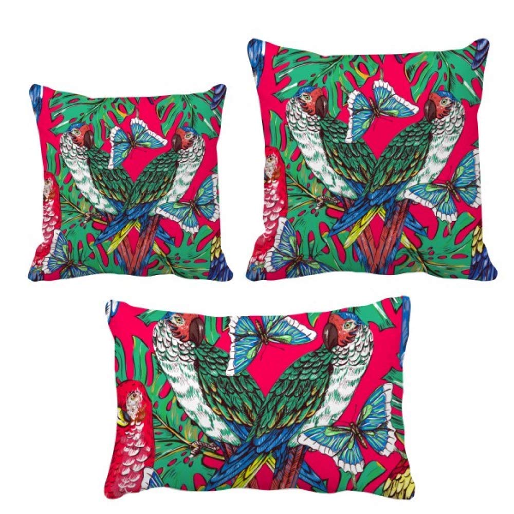 Housse de coussin oiseau rose et feuille décorative pour canapé