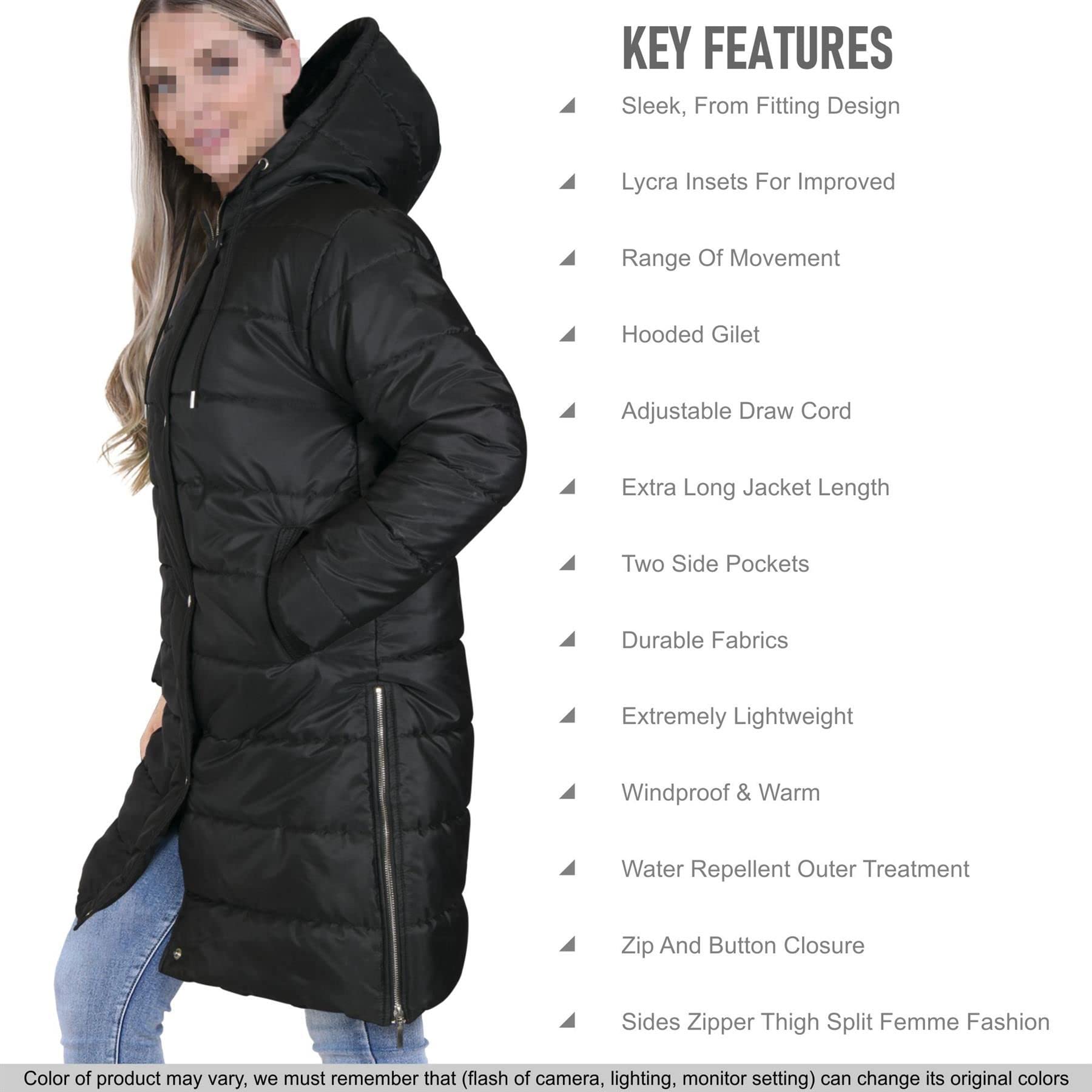 A2Z Damen Erwachsene Mädchen Lange Ärmel Jacke Schwarz Übergroß Mit Kapuze Gesteppt Gepolstert Lange Linie Weste Jacke Lang Mantel Urban Winter Wear