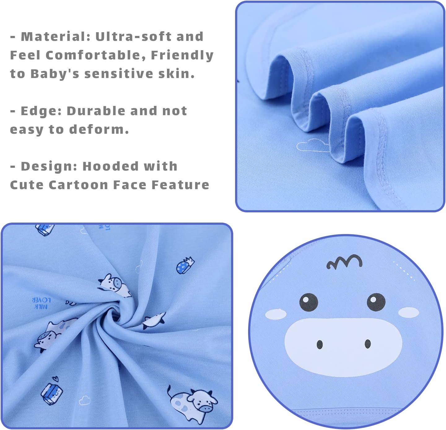 DOKMA Blue Hooded Baby Towels Set - 2, 100% Organic Cotton, Ultra Soft & Absorbent Bath Towels for Toddler & Infant - Perfect for Baby Shower
