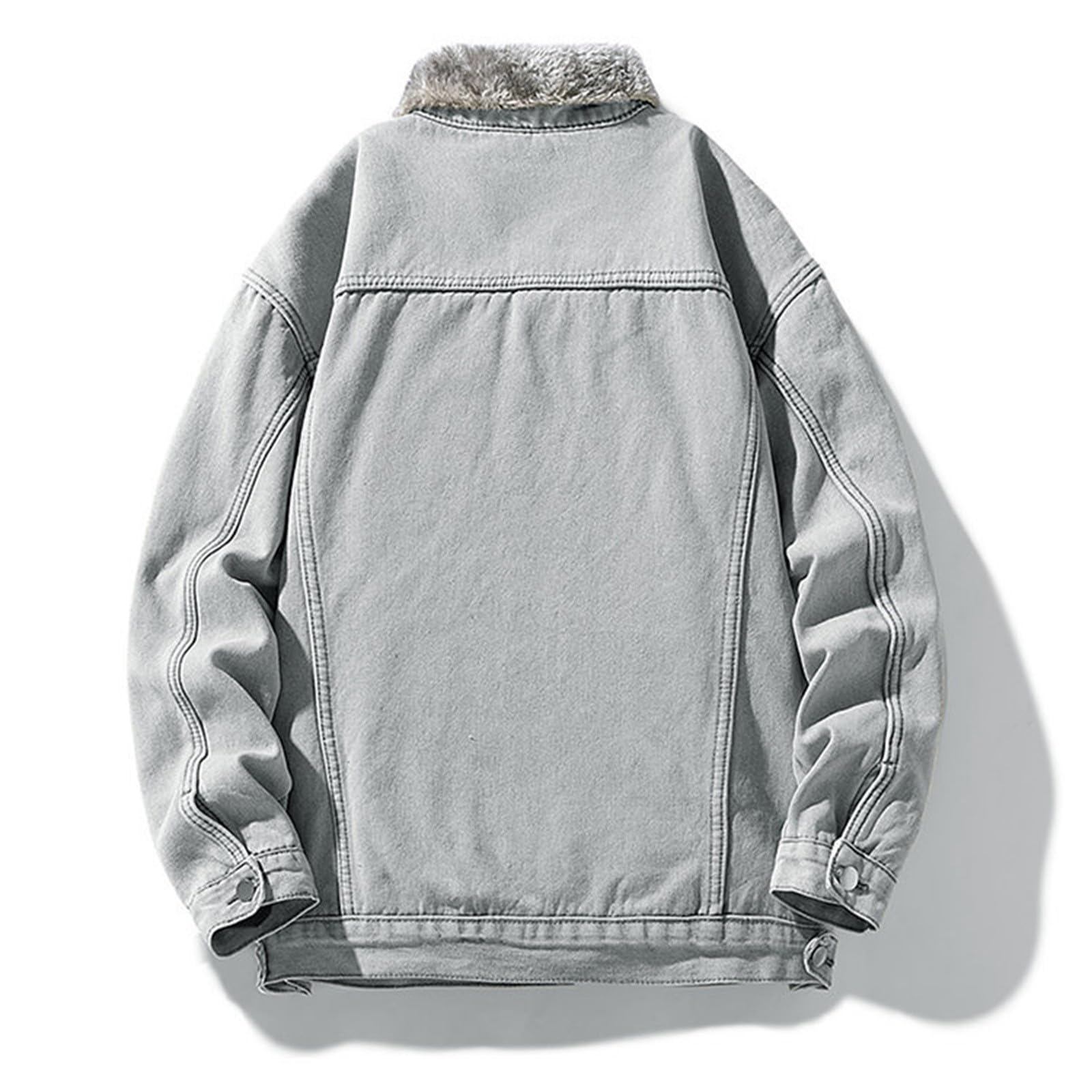 Generisch Chaqueta vaquera para hombre con forro de pelo de peluche y cuello – Chaqueta vaquera de invierno forrada en aspecto vintage | Cálida chaqueta de camionero para otoño e invierno
