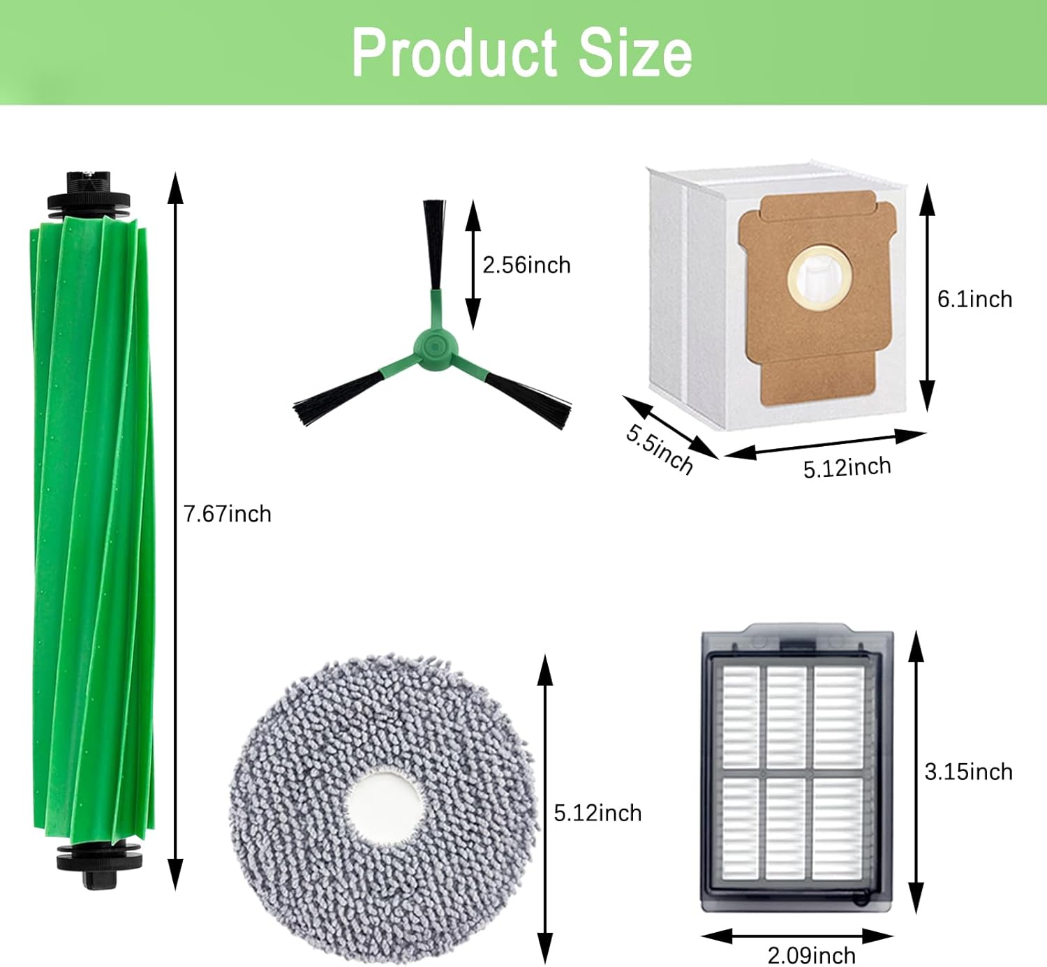 Replacement Parts Accessories Kit for iRobot Roomba Plus 505 Combo 405 Combo Robot Vacuum Cleaner, 2 Roller Brush, 6 Mop Pads, 6 Filters, 8 Side Brush, 8 Vacuum Bags