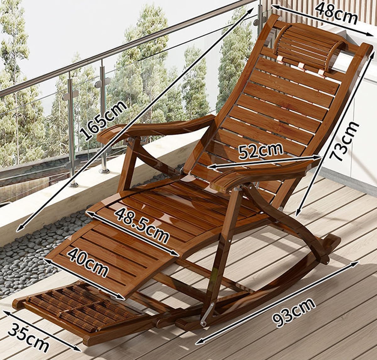 Foldable Deck Chair, Terrace Outdoor Folding Wooden Deck Chair, Garden Poolside Terrace Portable Sunbathing Rocking Chair